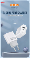 XO ładowarka sieciowa L97 1x USB 1x USB-C 2,4A biała + kabel USB-C - USB-C