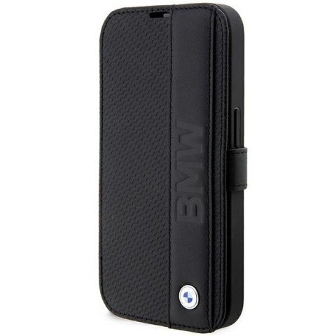 Etui BMW BMBKP14L22RDPK iPhone 14 Pro 6,1" czarny/black bookcase Leather Textured&Stripe