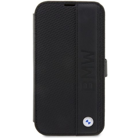 Etui BMW BMBKP14L22RDPK iPhone 14 Pro 6,1" czarny/black bookcase Leather Textured&Stripe