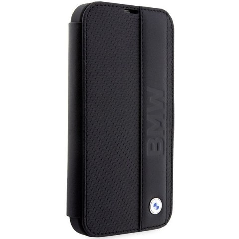 Etui BMW BMBKP14L22RDPK iPhone 14 Pro 6,1" czarny/black bookcase Leather Textured&Stripe