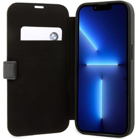 Etui BMW BMBKP14L22RDPK iPhone 14 Pro 6,1" czarny/black bookcase Leather Textured&Stripe