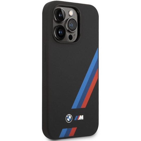 Etui BMW BMHCP14X22SOTK iPhone 14 Pro Max 6,7" czarny/black Silicone Slanted Sttripes