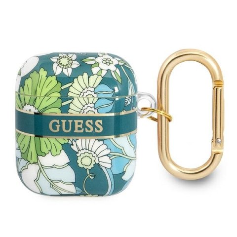 Guess GUA2HHFLN AirPods 1/2 cover zielony/green Flower Strap Collection