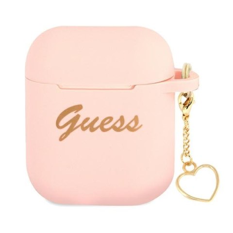 Guess GUA2LSCHSP AirPods 1/2 cover różowy/pink Silicone Charm Heart Collection