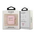 Guess GUA2SSSI AirPods 1/2 cover różowy/pink Silicone Vintage Script