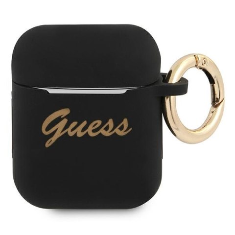 Guess GUA2SSSK AirPods 1/2 cover czarny/black Silicone Vintage Script
