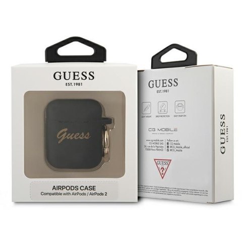 Guess GUA2SSSK AirPods 1/2 cover czarny/black Silicone Vintage Script