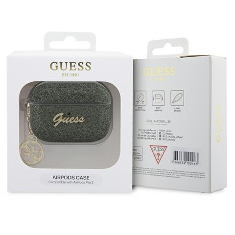 Guess GUAP2GLGSHA AirPods Pro 2 cover zielony/kaki Glitter Flake 4G Charm