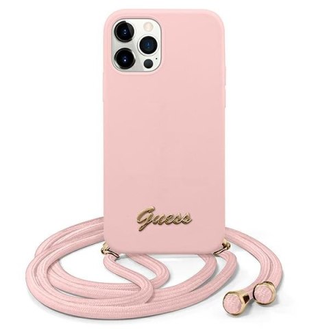 Guess GUHCP12MLSCLMGLP iPhone 12/12 Pro 6,1" różowy/pink hardcase Metal Logo Cord