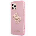 Guess GUHCP12MPCUGL4GPI iPhone 12/12 Pro 6,1" różowy/pink hard case Glitter 4G Big Logo