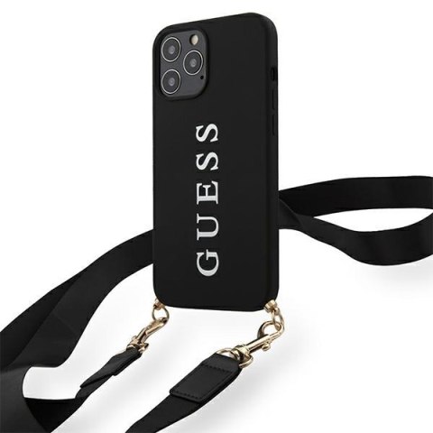 Guess GUHCP12MPUSTCRBK iPhone 12/12 Pro 6,1" black/czarny hardcase Silicone Printed Logo Strap