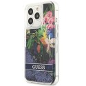 Guess GUHCP13LLFLSB iPhone 13 Pro / 13 6,1" niebieski/blue hardcase Flower Liquid Glitter