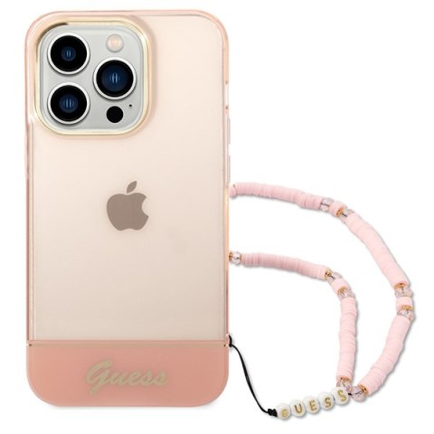 Guess GUHCP14LHGCOHP iPhone 14 Pro 6,1" różowy/pink hardcase Translucent Pearl Strap