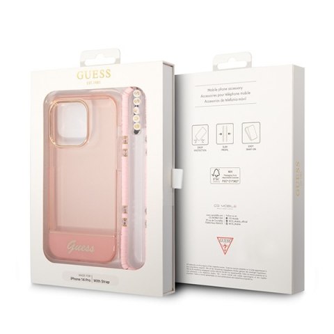 Guess GUHCP14LHGCOHP iPhone 14 Pro 6,1" różowy/pink hardcase Translucent Pearl Strap