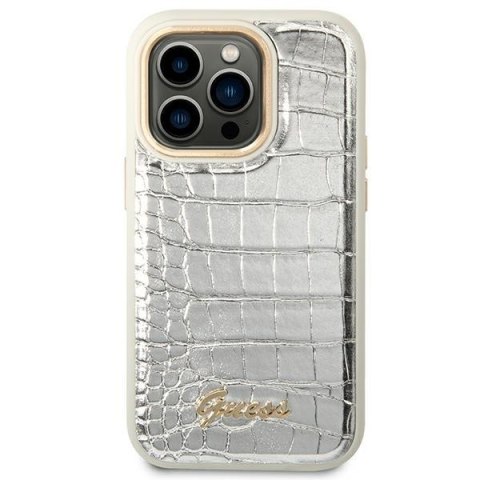 Guess GUHCP14LHGCRHS iPhone 14 Pro 6,1" srebrny/silver hardcase Croco Collection
