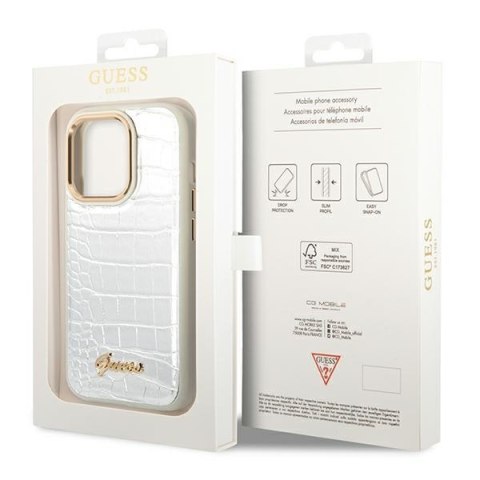 Guess GUHCP14LHGCRHS iPhone 14 Pro 6,1" srebrny/silver hardcase Croco Collection