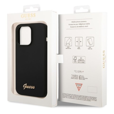 Guess GUHCP14LSLSMK iPhone 14 Pro 6,1" czarny/black hard case Silicone Vintage Gold Logo