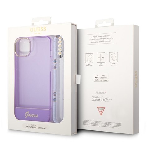 Guess GUHCP14SHGCOHU iPhone 14 / 15 / 13 6.1" fioletowy/purple hardcase Translucent Pearl Strap