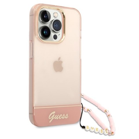 Guess GUHCP14XHGCOHP iPhone 14 Pro Max 6,7" różowy/pink hardcase Translucent Pearl Strap
