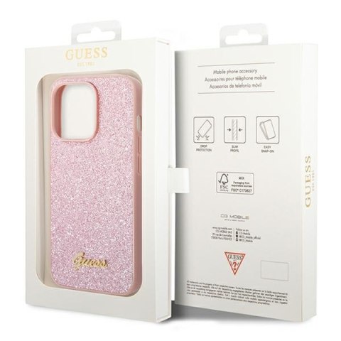 Guess GUHCP14XHGGSHP iPhone 14 Pro Max 6,7" różowy/pink hard case Glitter Script