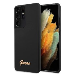 Guess GUHCS21LLSLMGBK S21 Ultra G998 czarny/black hardcase Silicone Script Metal Logo