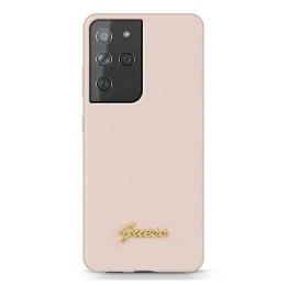 Guess GUHCS21LLSLMGLP S21 Ultra G998 różowy/pink hardcase Silicone Script Metal Logo