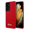 Guess GUHCS21LLSLMGRE S21 Ultra G998 czerwony/red hardcase Silicone Script Metal Logo