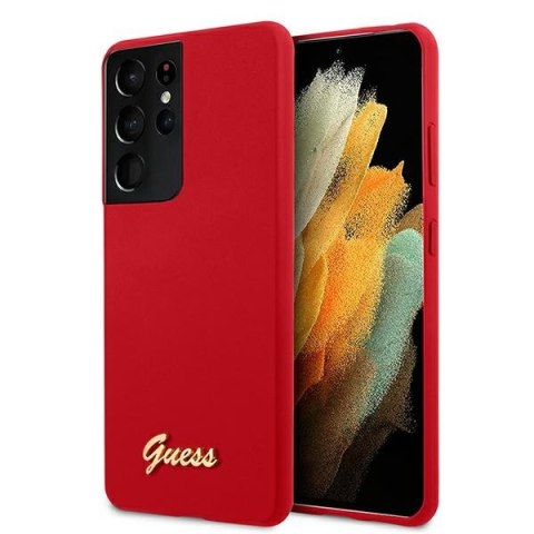 Guess GUHCS21LLSLMGRE S21 Ultra G998 czerwony/red hardcase Silicone Script Metal Logo