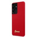 Guess GUHCS21LLSLMGRE S21 Ultra G998 czerwony/red hardcase Silicone Script Metal Logo