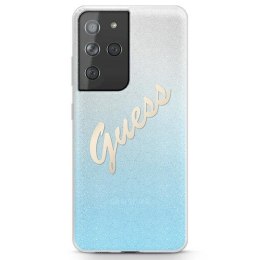 Guess GUHCS21LPCUGLSBL S21 Ultra G998 niebieski/blue hardcase Glitter Gradient Script