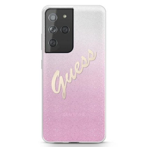 Guess GUHCS21LPCUGLSPI S21 Ultra G998 różowy/pink hardcase Glitter Gradient Script