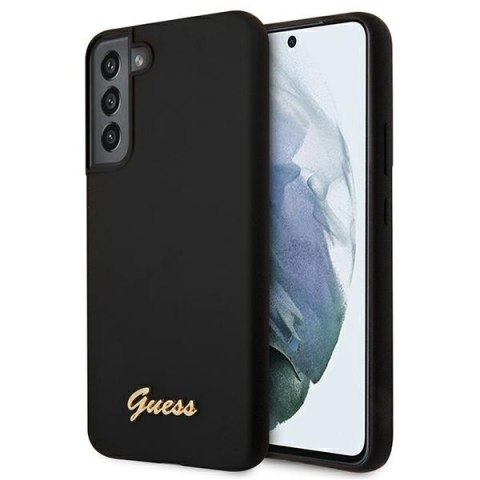 Guess GUHCS22SLSLMGBK S22 S901 czarny/black hardcase Silicone Script Metal Logo