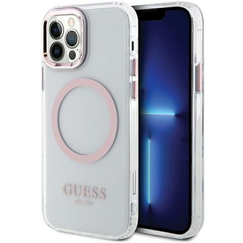 Guess GUHMP12MHTRMP iPhone 12/12 Pro 6.1" różowy/pink hard case Metal Outline Magsafe