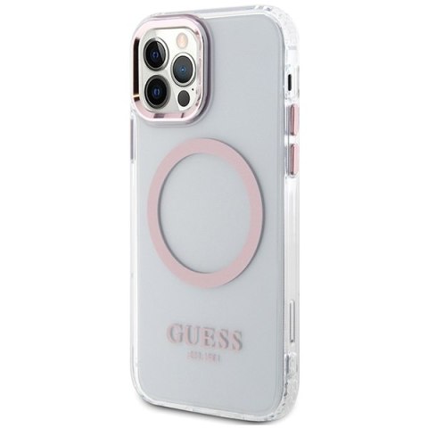 Guess GUHMP12MHTRMP iPhone 12/12 Pro 6.1" różowy/pink hard case Metal Outline Magsafe