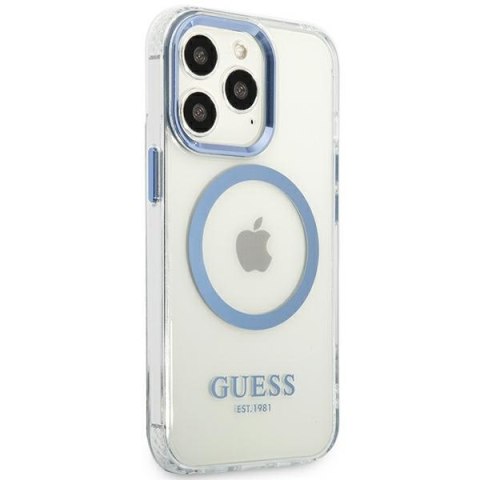 Guess GUHMP13LHTRMB iPhone 13 Pro / 13 6,1" niebieski/blue hard case Metal Outline Magsafe
