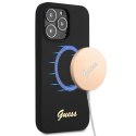 Guess GUHMP13LLSLMGBK iPhone 13 Pro / 13 6,1" black/czarny hardcase Silicone Script Gold Logo MagSafe