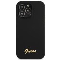 Guess GUHMP13LLSLMGBK iPhone 13 Pro / 13 6,1" black/czarny hardcase Silicone Script Gold Logo MagSafe