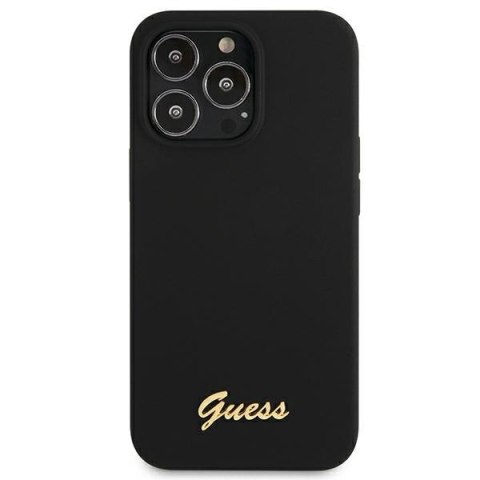 Guess GUHMP13LLSLMGBK iPhone 13 Pro / 13 6,1" black/czarny hardcase Silicone Script Gold Logo MagSafe