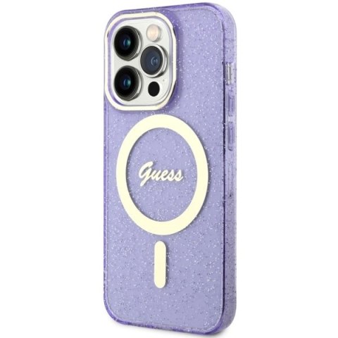 Guess GUHMP14LHCMCGU iPhone 14 Pro 6.1" purpurowy/purple hardcase Glitter Gold MagSafe