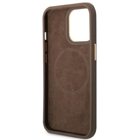 Guess GUHMP14LU4GPRW iPhone 14 Pro 6,1" brązowy/brown hard case 4G Logo Plate MagSafe