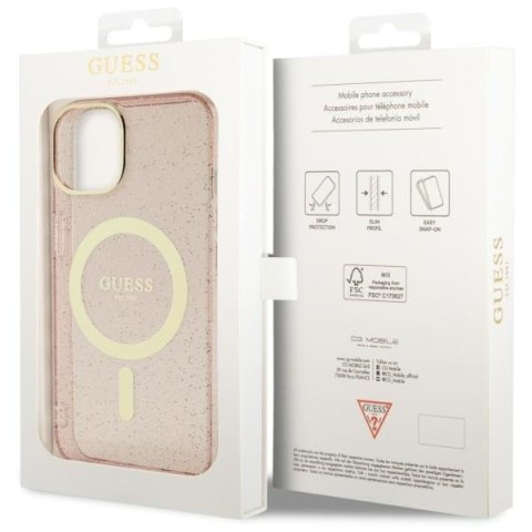 Guess GUHMP14SHCMCGP iPhone 14 6.1" różowy/pink hardcase Glitter Gold MagSafe