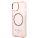 Guess GUHMP14SHTCMP iPhone 14 6,1" różowy/pink hard case Gold Outline Translucent MagSafe