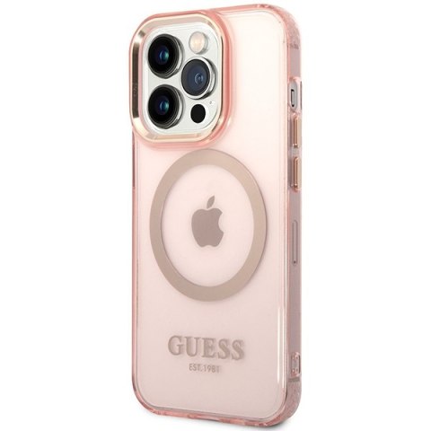 Guess GUHMP14XHTCMP iPhone 14 Pro Max 6,7" różowy/pink hard case Gold Outline Translucent MagSafe Guess GUHMP14XHTCMP iPhone 14 Pro Max 6,7" różowy/pink hard case Gold Outline Translucent MagSafe