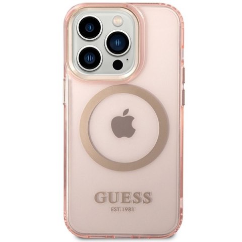 Guess GUHMP14XHTCMP iPhone 14 Pro Max 6,7" różowy/pink hard case Gold Outline Translucent MagSafe Guess GUHMP14XHTCMP iPhone 14 Pro Max 6,7" różowy/pink hard case Gold Outline Translucent MagSafe