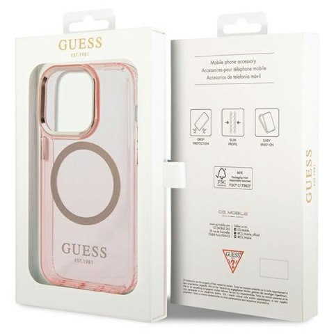 Guess GUHMP14XHTCMP iPhone 14 Pro Max 6,7" różowy/pink hard case Gold Outline Translucent MagSafe Guess GUHMP14XHTCMP iPhone 14 Pro Max 6,7" różowy/pink hard case Gold Outline Translucent MagSafe