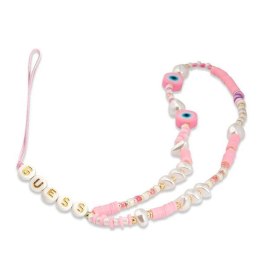 Guess zawieszka GUSTSHPP Phone Strap rózowy/pink Beads Shell