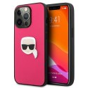 Karl Lagerfeld KLHCP13LPKMP iPhone 13 Pro / 13 6,1" różowy/pink hardcase Leather Ikonik Karl`s Head Metal