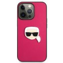 Karl Lagerfeld KLHCP13LPKMP iPhone 13 Pro / 13 6,1" różowy/pink hardcase Leather Ikonik Karl`s Head Metal