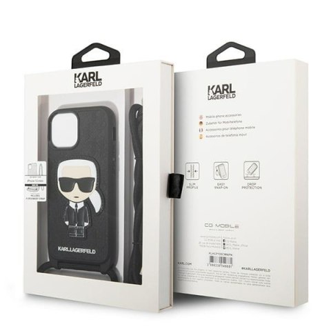 Karl Lagerfeld KLHCP13SCMNIPK iPhone 13 mini 5,4" hardcase czarny/black Leather Monogram Patch and Cord Iconik
