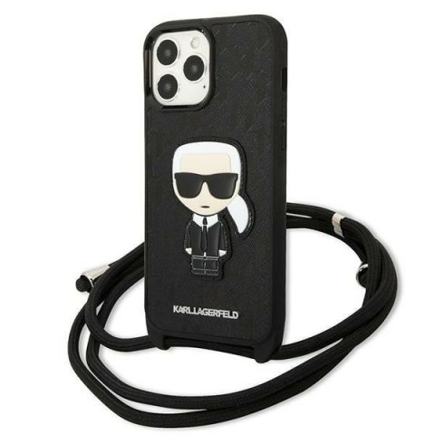 Karl Lagerfeld KLHCP13XCMNIPK iPhone 13 Pro Max 6,7" hardcase czarny/black Leather Monogram Patch and Cord Iconik